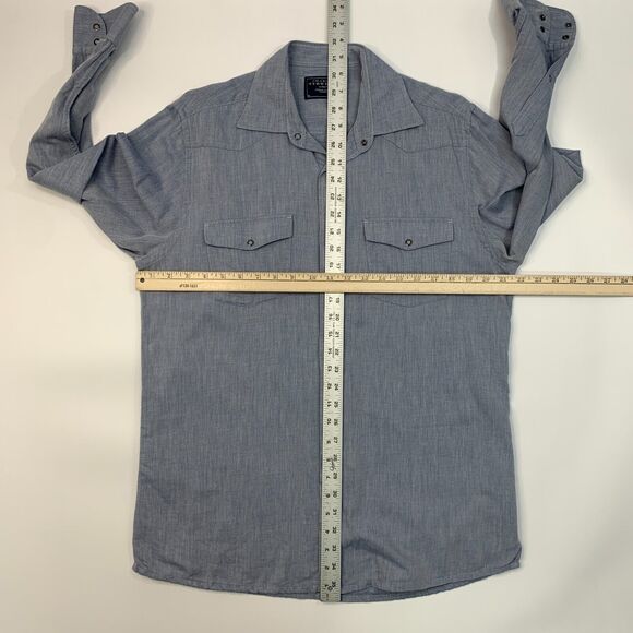 Charles Tyrwhitt Western Shirt Mens M Medium Blue Snap Button Up Flap Pockets - Picture 8 of 13